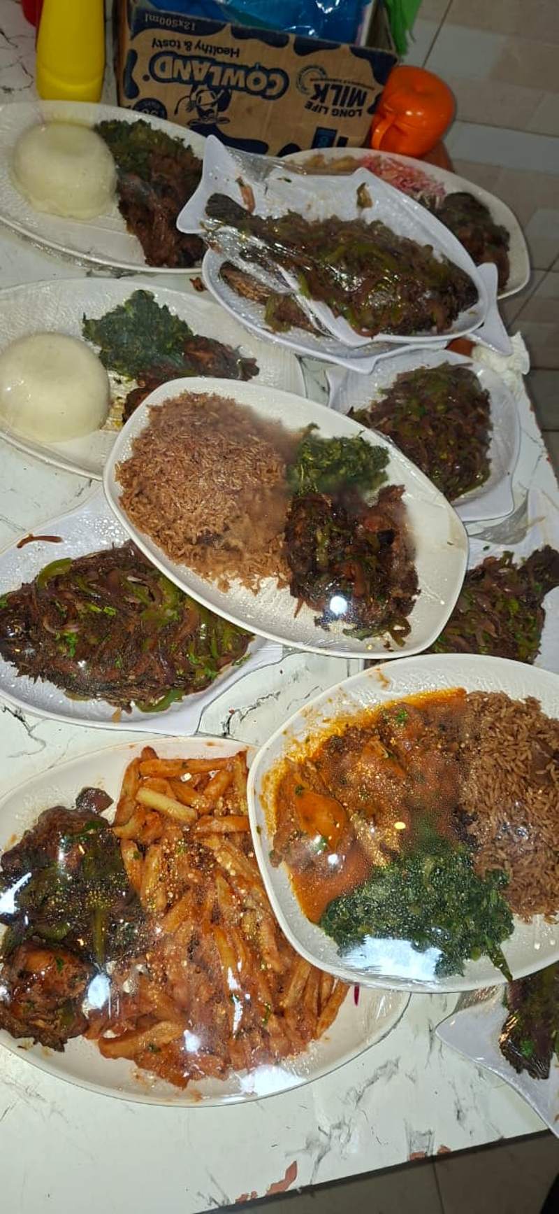 Platters of food packed and ready for delivery